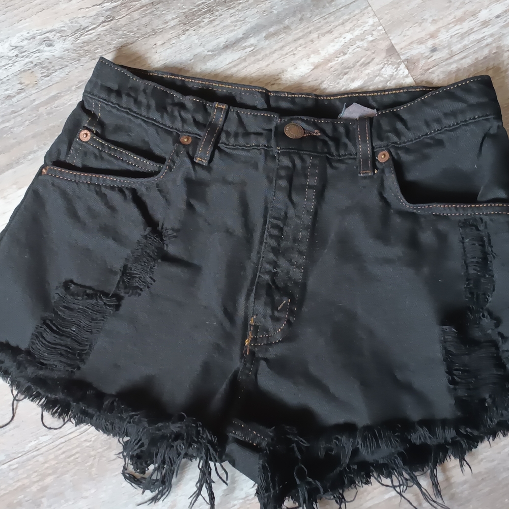 Levi's Black Distressed Jean Shorts High-Waisted Cut Off